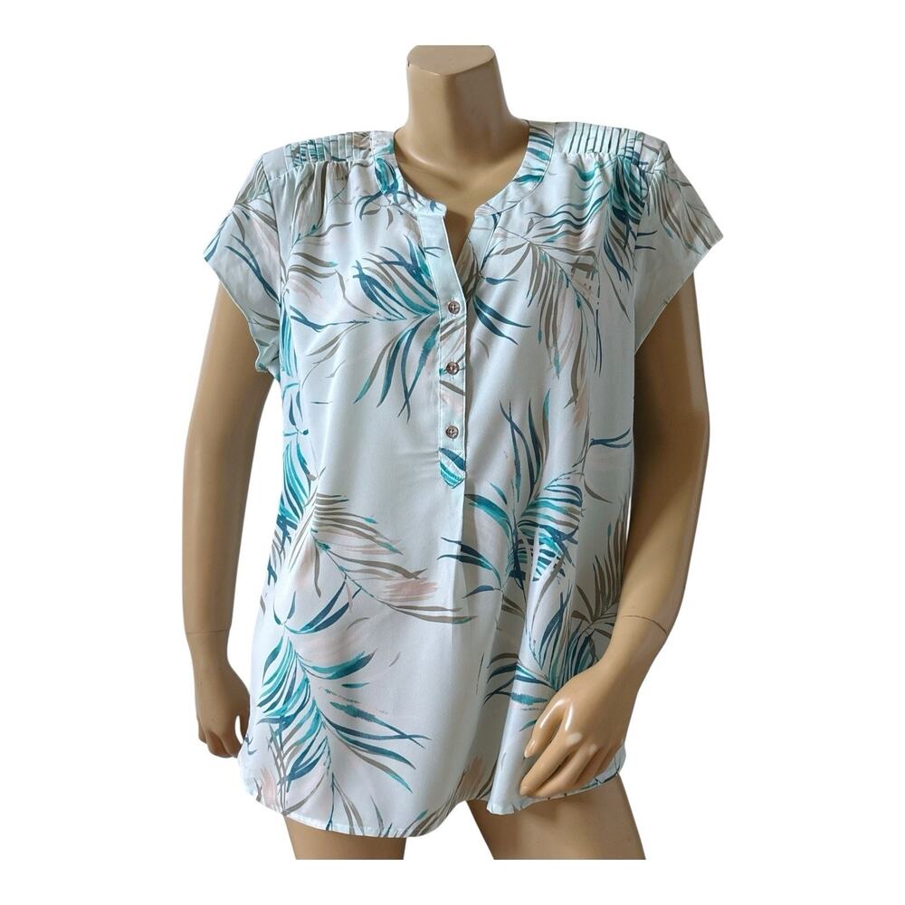 CROFT & BARROW Womens Size XL Short Sleeve Tropical Split Neck Popover Shirt